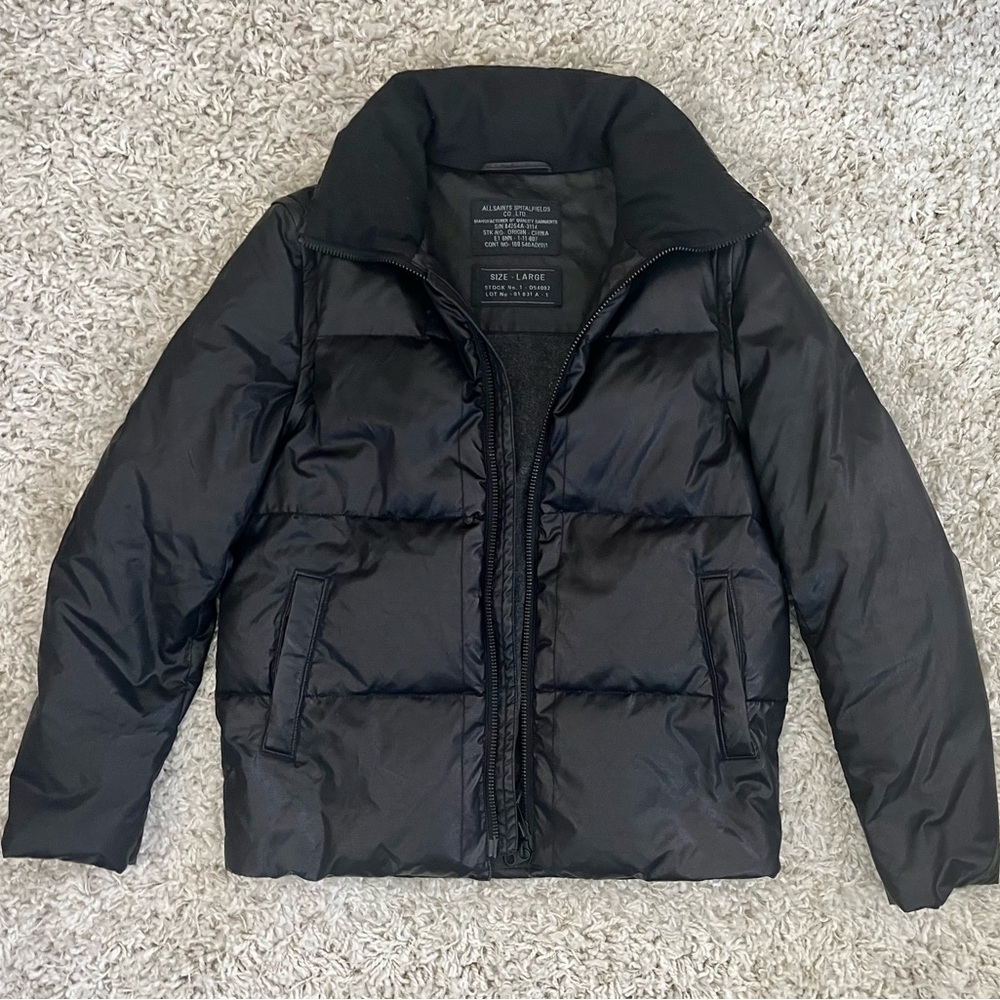 AllSaints Leather Puffer Coat, Size Large